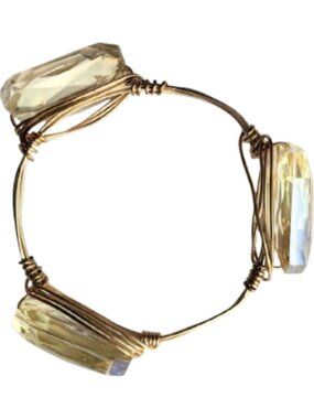 HAND CRAFTED Light Yellow Gold Glass Stone Wire Wrapped Cuff Bangle Bracelet